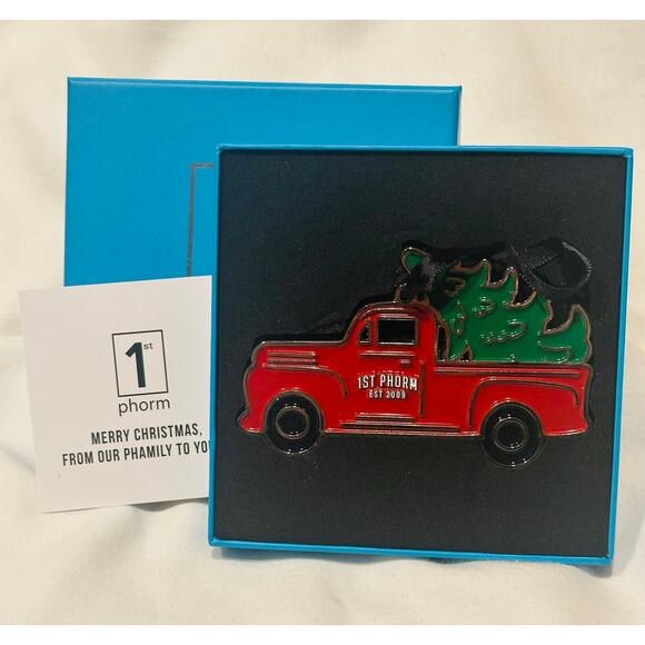 1st Phorm old red truck with Christmas tree ornament NIB holiday collectible - Picture 1 of 7